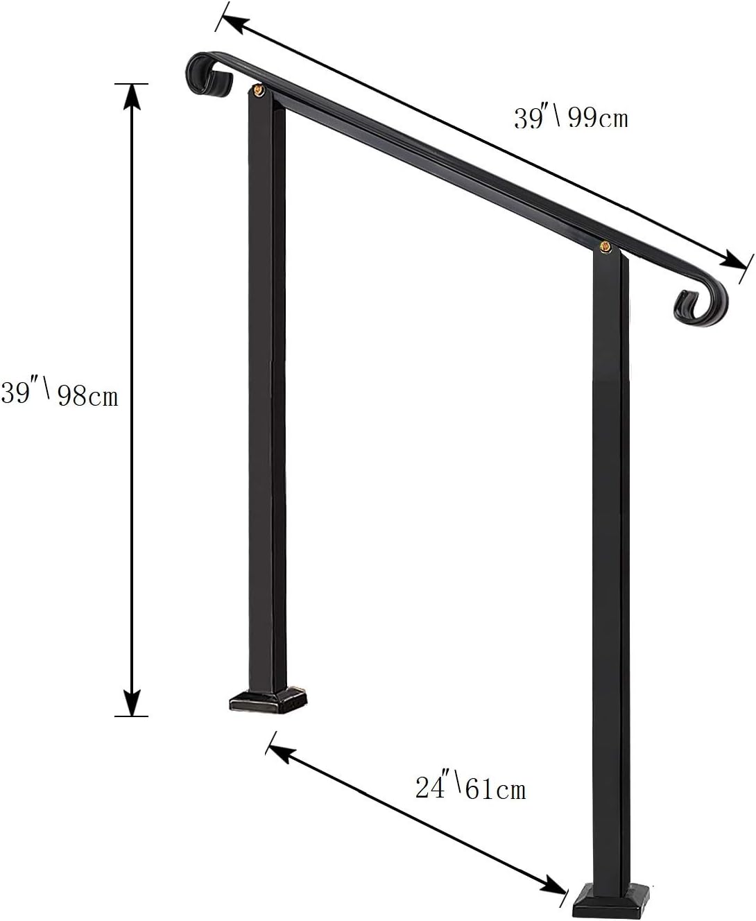 Handrails for Outdoor Steps,3 Step Handrail Fits 1 to 3 Steps Mattle Wrought Iron Handrail Stair Rail，Transitional Handrail with Installation Kit ，Hand Rails for Outdoor Steps Black（Patent Pending） - - 