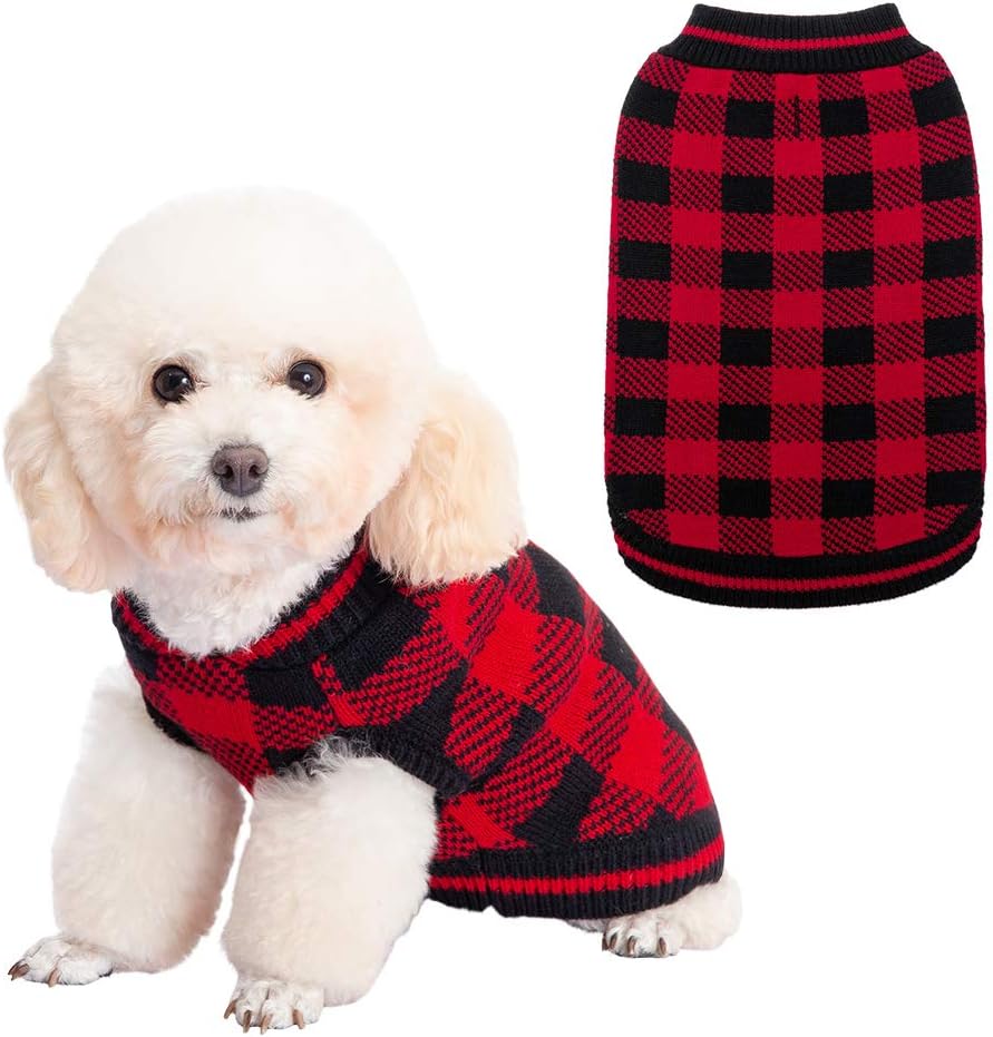 Dog Winter Jumper Classic Plaid Dog Knitwear Sweater Soft Baseball Shirt Design for Pet Cold Weather Wearing