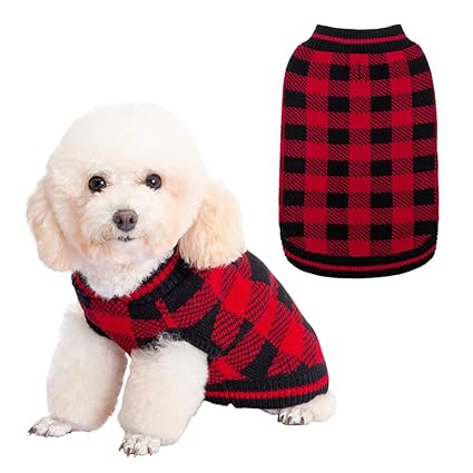 Plaid Dog Sweater Winter Clothes - Knitwear Soft Baseball Shirt Design for Small Medium Large Dogs Cold Days Wearing