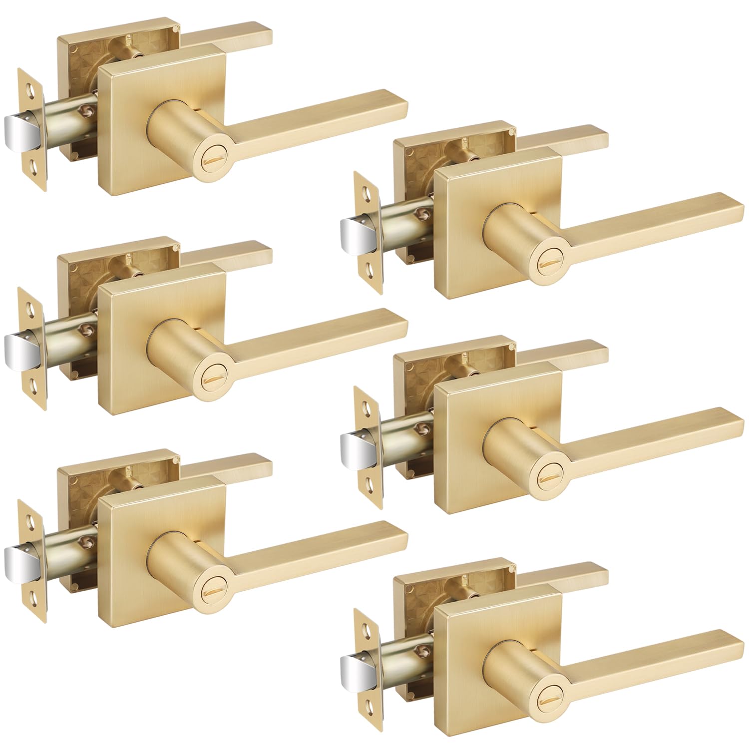 Photo 1 of EHOMEWARE 6 Pack Gold Door Handles, Satin Brass Door Knobs Interior Privacy Function Without Keys, Bedroom Bathroom Door Levers Interior for Left or Right Handed Doors, Gold Modern Door Levers