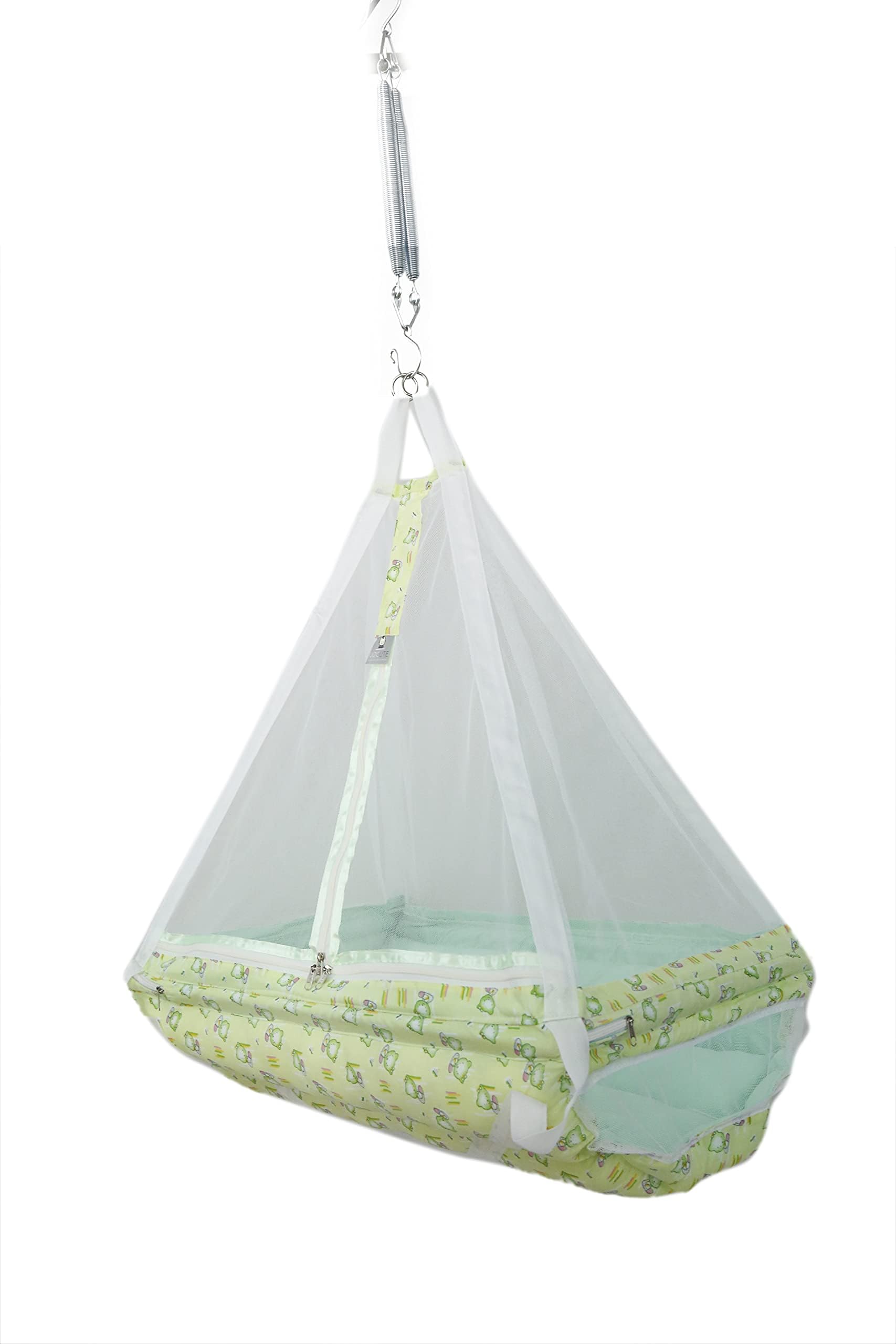 Baby Crib Cradle, JHULA ! Titanic Baby Hanging Swing Cradle Mosquito Net & Spring,(Green) Cotton
