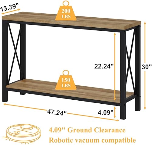 Miniatura 2 de BON AUGURE Juego de mesa consola industrial y mesa auxiliar, muebles de madera y metal para sala de estar, entrada, oficina en casa (roble vintage)