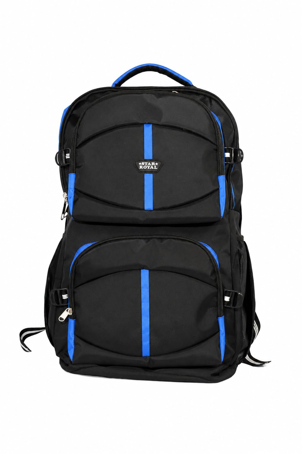 upto 65L Large Backpack, Black with Blue Accents, Polyester, Multi-Pocket, for Travel and Trekking-image-47