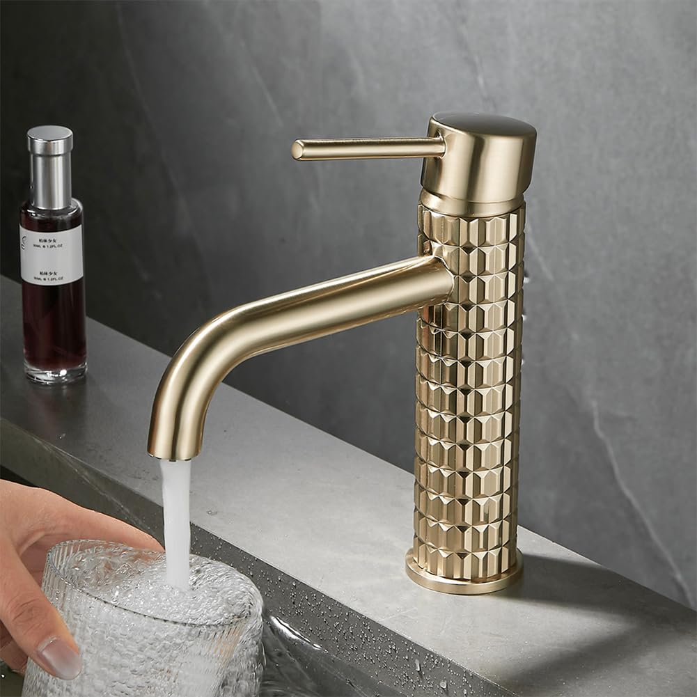 Wasserhahn Bad Waschtischarmatur Messing Einhebel Mischbatterie Waschbecken Armatur, Badarmatur Waschtischbatterie Badezimmer, Gebürstetes Gold