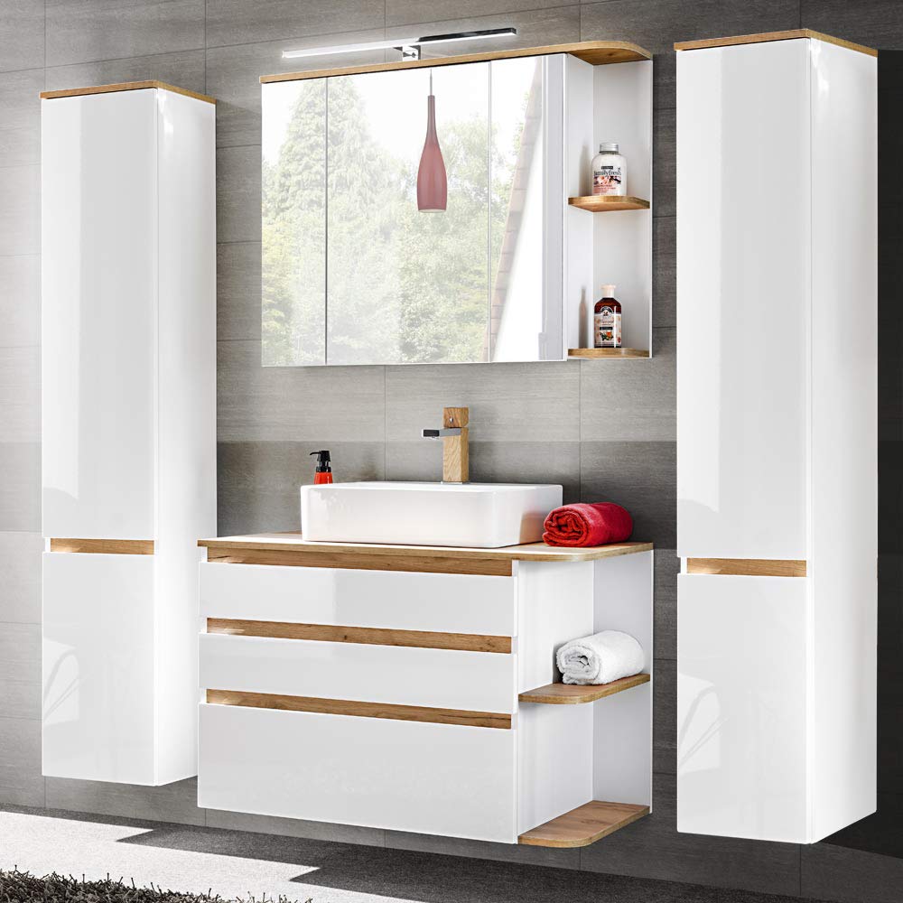 Meuble de salle de bain avec lavabo blanc et chêne Sonoma en aggloméré