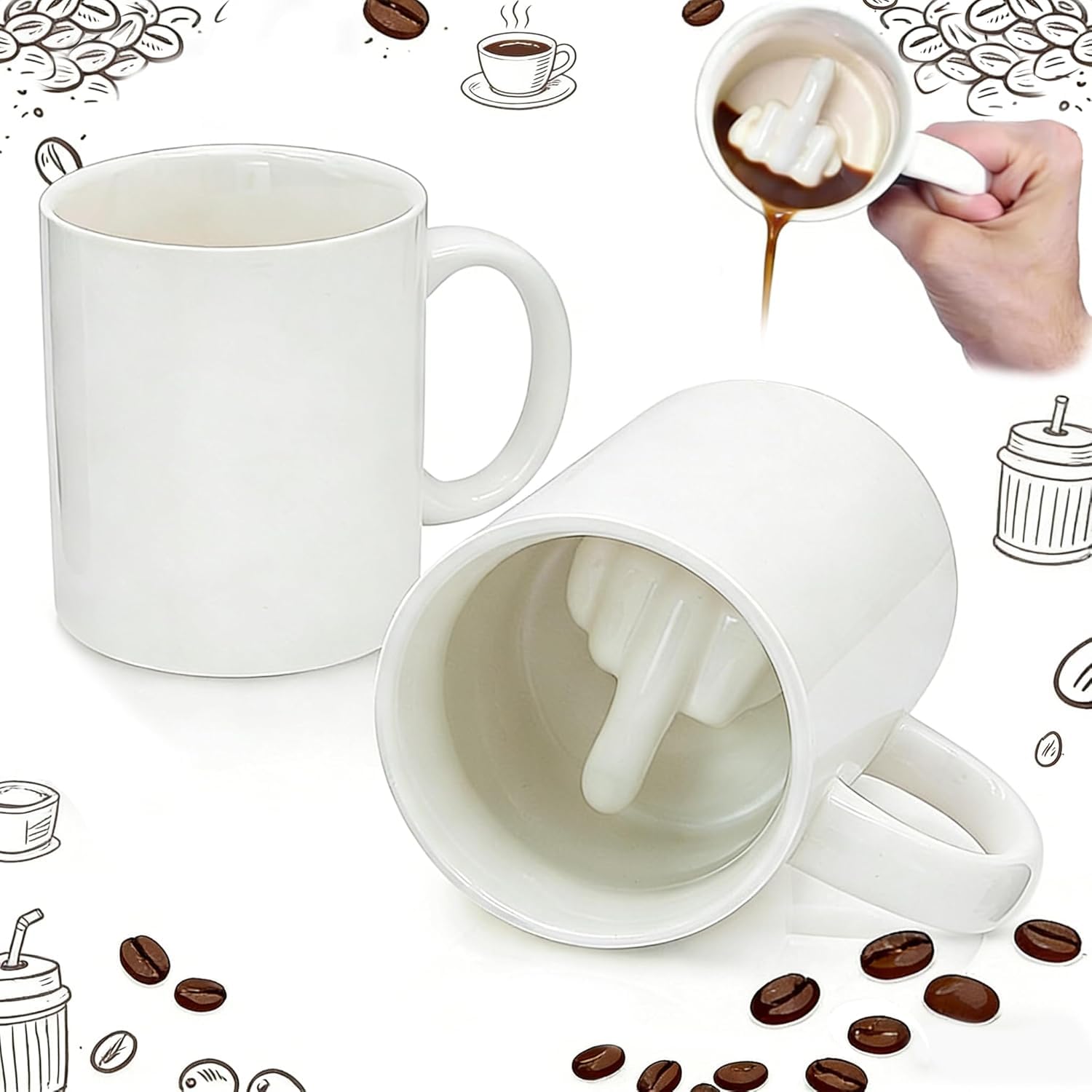 Ceramiczny kubek do kawy ze środkowym palcem, Up Yours kubek palec zabawny kubek ceramiczny, podstawa kubka środkowego palca, 300 ml, najlepszy prezent dla kogoś wyjątkowego, prima aprilis