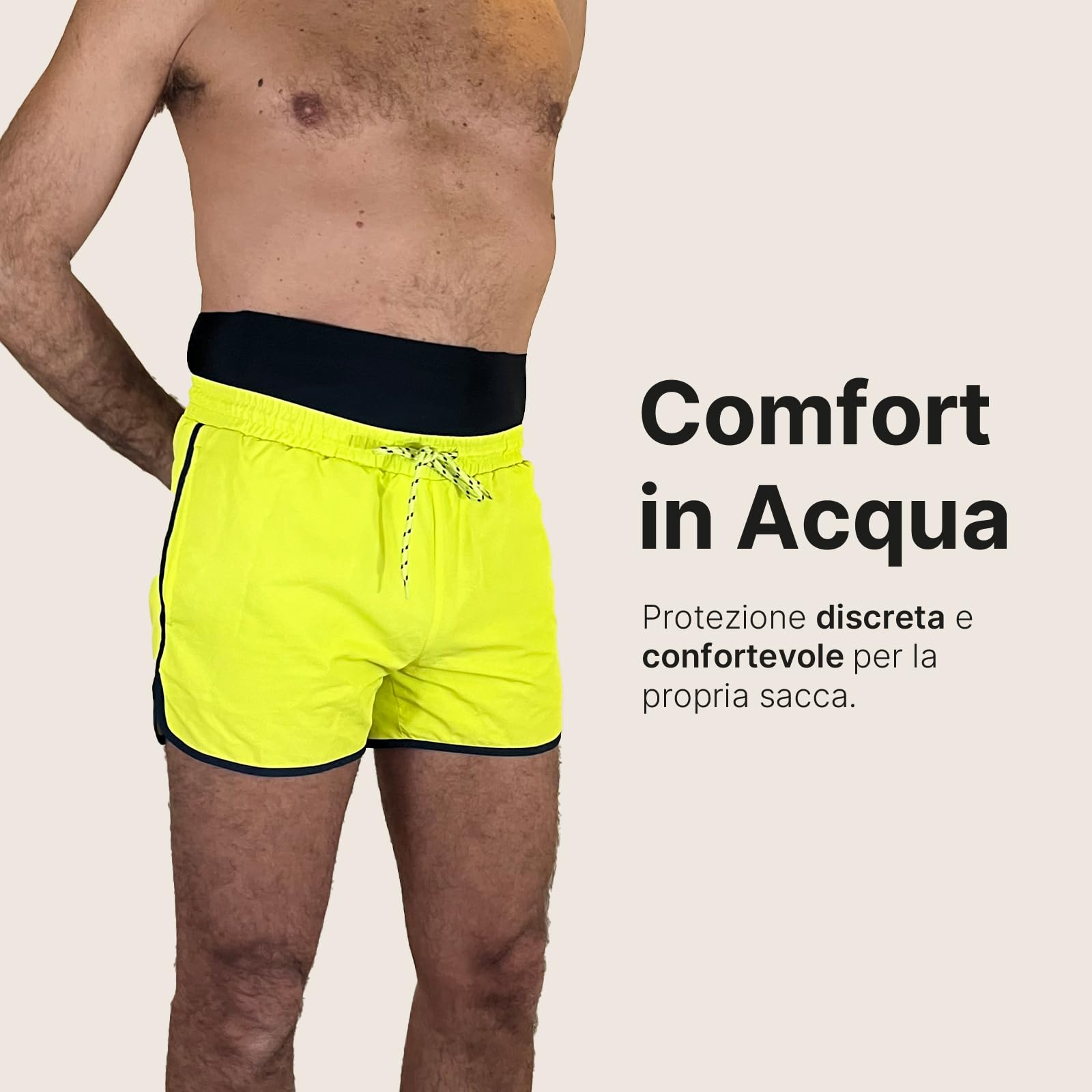 Bandeau de costume pour stomie pour homme pour mer et piscine, poche intérieure pour contenir la poche, fabriqué en Italie