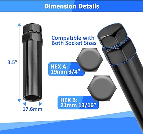 Miniatura 2 de Wsays Pequeño 6 puntos Spline Drive Tuner Socket Key Tool Compatible con 0.748 in (3/4") y 0.827 in (13/16") de repuesto