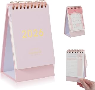 Nogeqi (ノゲキ) 小型 卓上カレンダー 2025-2026年 スタンディング フリップ ミニカレンダー 2025年7月~2026年12月 マンスリー 卓上カレンダー 小型 カレンダー 2026年 自宅やオフィス新年装飾ギフト(ピンク)