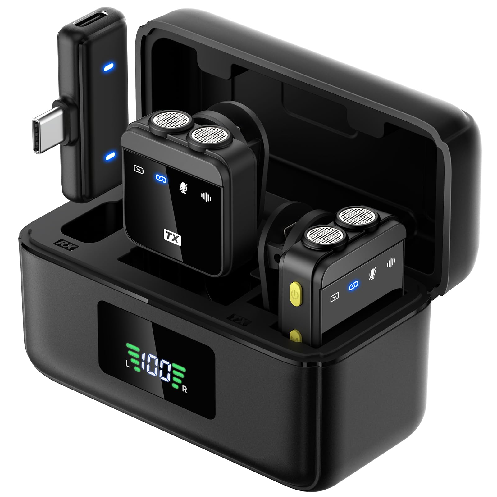 WNH Wireless Lavalier Microphone for iPhone/Android (USB-C Port), 48khz Recording, Noise Reduction, 70Hrs Battery, Magnetic Clip iPhone Microphone for Video Recording Podcast Vlogging Streaming