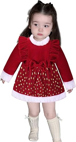 FANCYINN Vestido tutú de tul de princesa de terciopelo para niña pequeña, falda de malla de manga larga 0M-5T