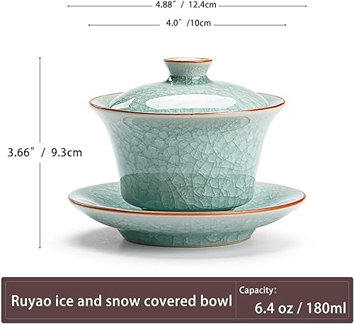 Miniatura 6 de Taza de té de Gaiwan Patrón antiguo chino Grieta de hielo Tazas de té chino Kung Fu Juego de té Gaiwan Sancai Tea Bowl Juego de té