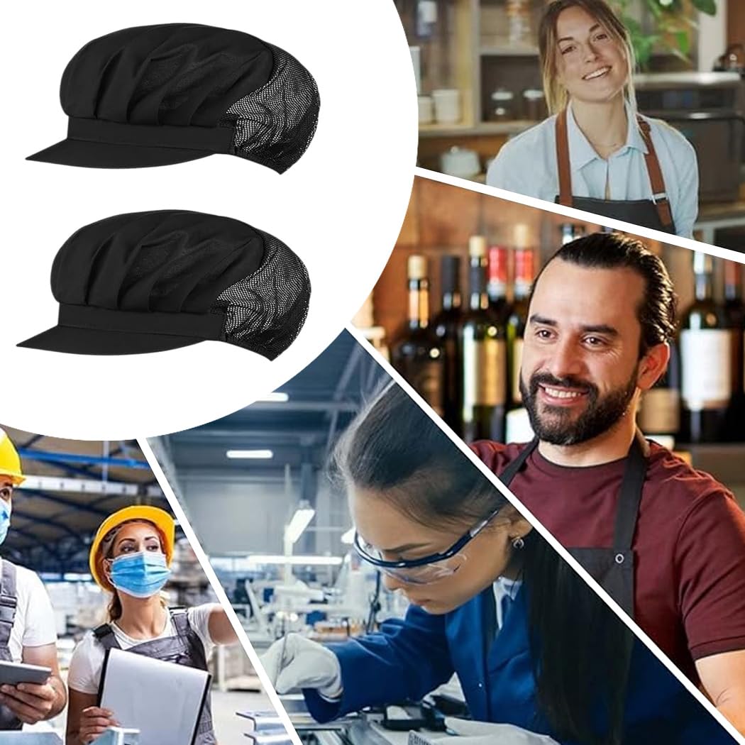 Voarge 2 pezzi cappello da cucina chef elastico traspirante Nero 55/62 cm