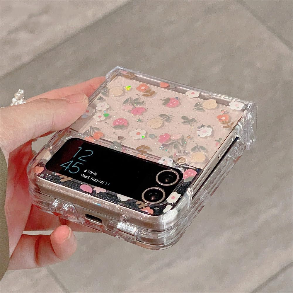 Luksusowa bransoletka z pereł Śliczny kwiatowy brokat Etui na telefon do Samsung Galaxy Z Flip 5 4 3 Flip3 Flip4 Korea Urocza okładka kwiatowa, TZ933,2, do Galaxy Z Flip 3