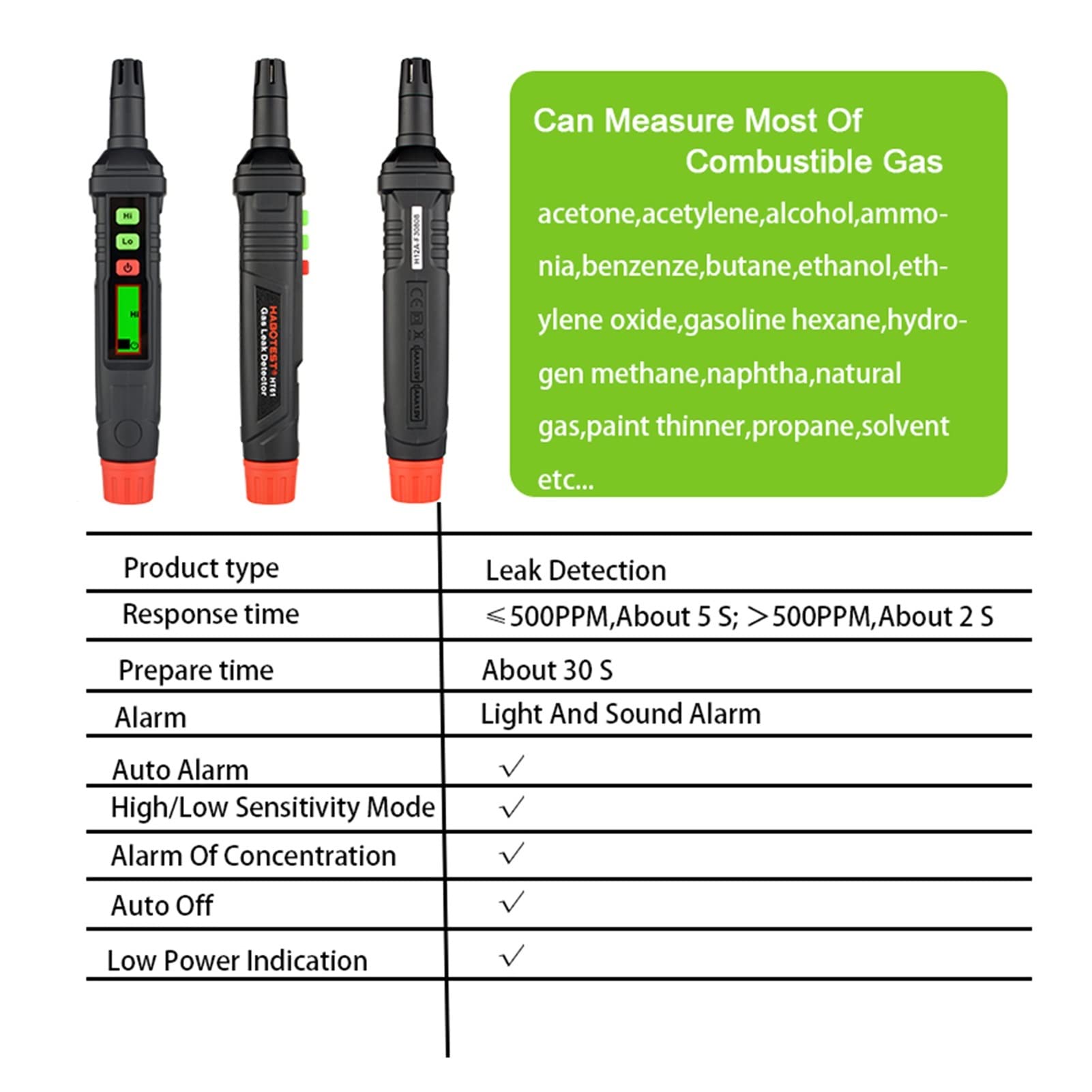 Détecteur de Gaz Ht61 Détecteur de gaz Detecteur d'analyseur Type stylo mini portable Ppm Mètre Combustible Inflammable Tester Natural 1000PPM