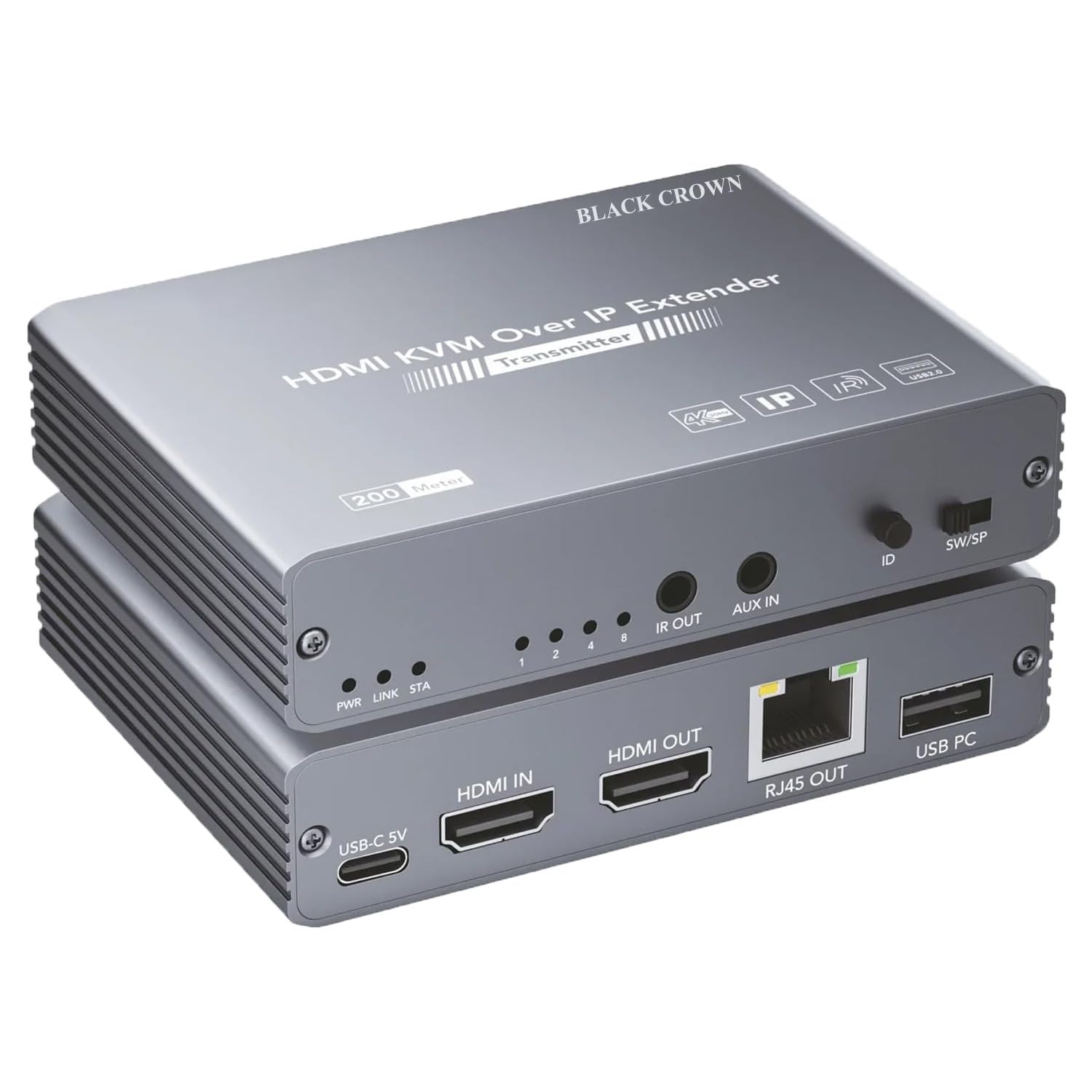 BLACK CROWN 4K 200M HDMI KVM USB IP Extender Over Cat5e/6 Transmits Up to 656ft with Dual USB Ports Supports Mouse and Keyboard Remote Control For Computer/HDTV and more.-image-31