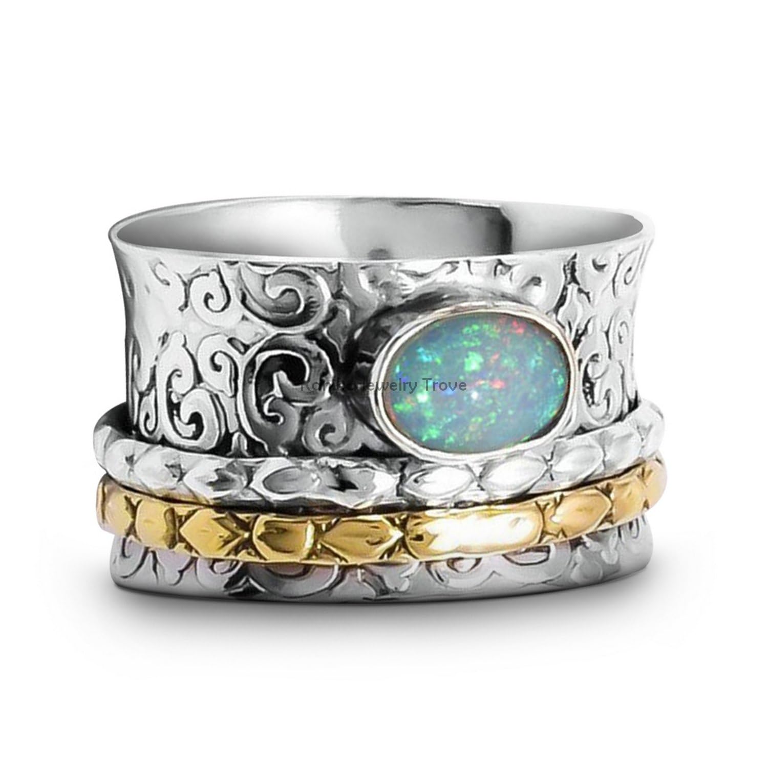 Äthiopischer Opal Ring, 925 Sterling Silber Spinner Ring, Designer Band Ring, Statement Ring
