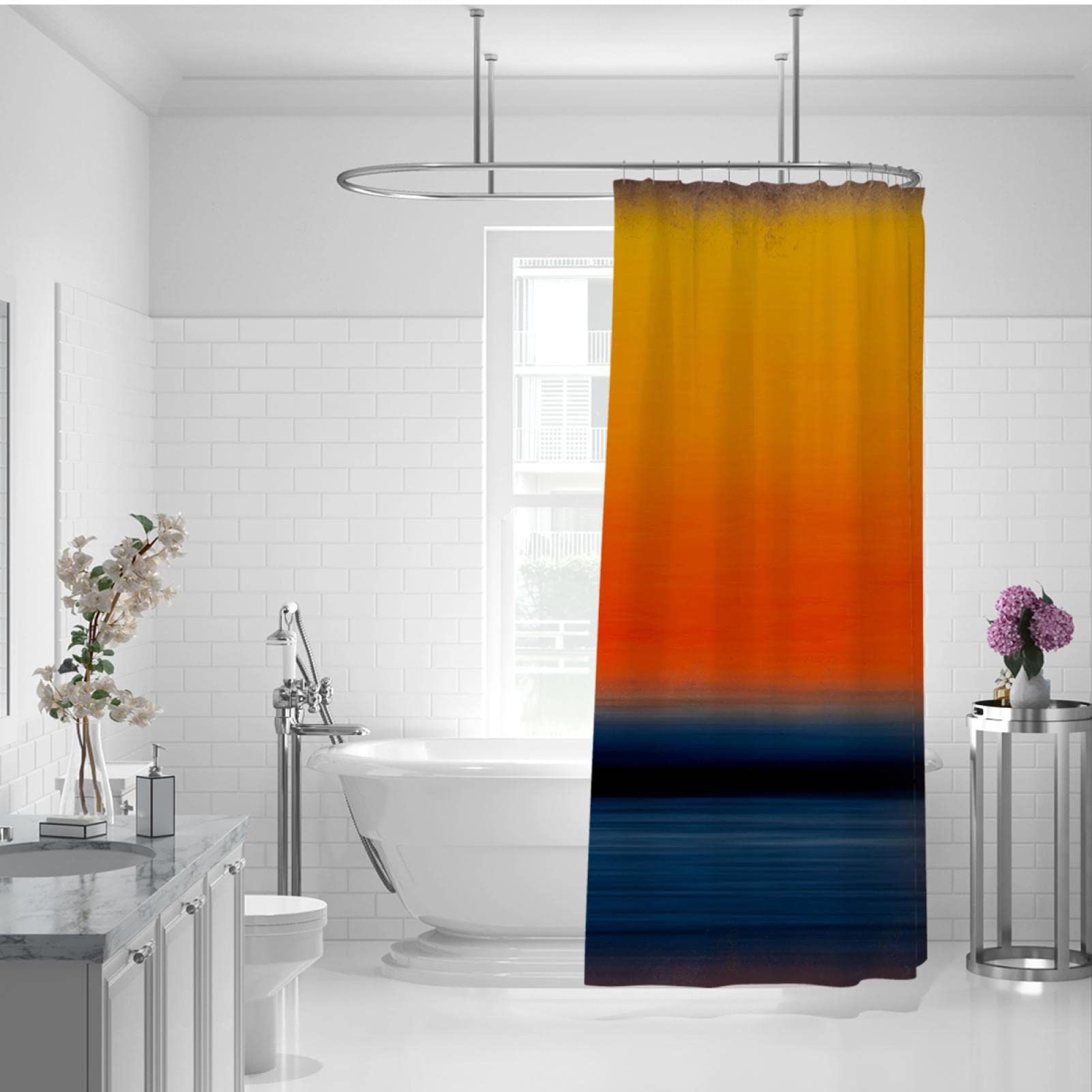 Abstrakte Duschvorhangeinlage Mark Rothko Malerei Badezimmervorhang Set mit Haken Wasserdichtes Polyester Orange Gelb Blau 200x180 cm