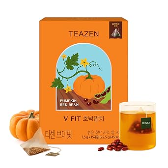 TEAZEN Pumpkin & Red Bean Tea Bags, 100% Natural Korean Herbal Tea for Detox & Depuff, No Artificial Flavors or Additives, Sugar-Free, 15 Tea Bags 1 Pack