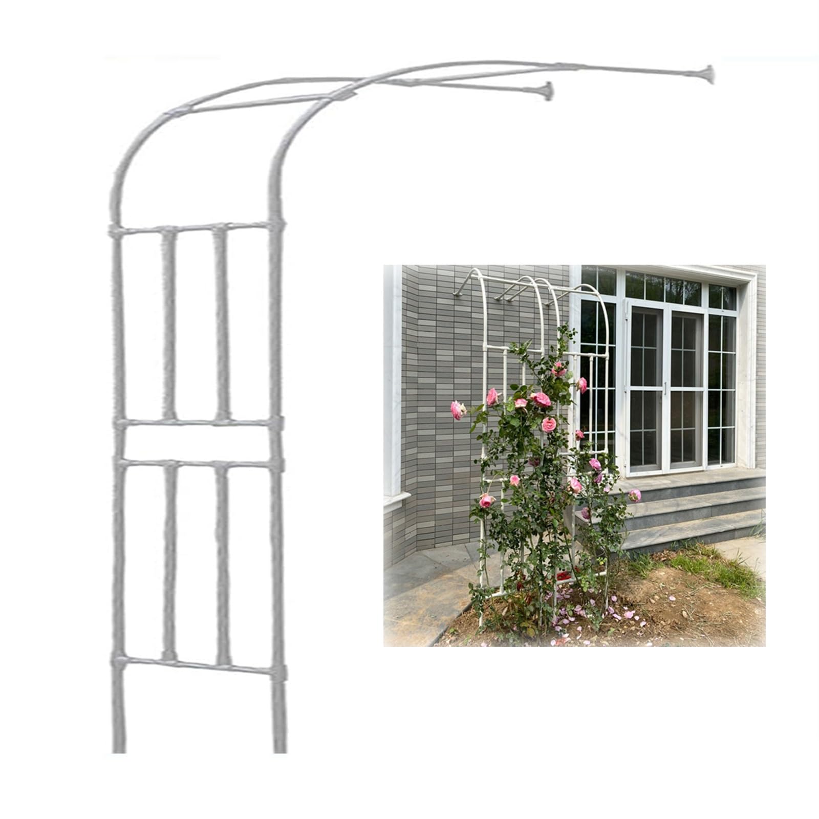 Solidna metalowa kratka altana ogrodowa, półstronna pergola łukowa do roślin pnących, stojak w kratkę, dekoracja ślubna, ogrodnictwo (czarna, 15 cm szer. x 20 cm wys.)