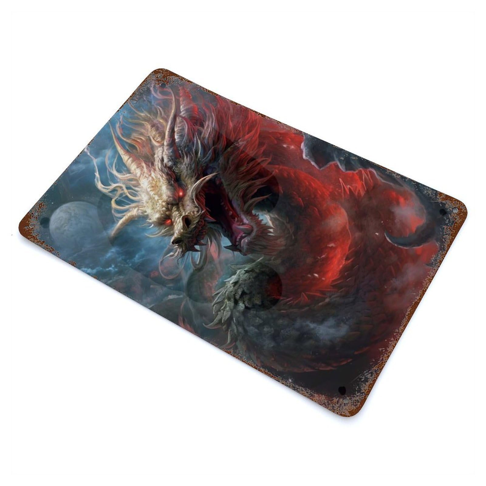 Japanese Warlord Dragon Decorative Tin Sign 11.8"x7.9", Ideal for Garage, Bar And Workshop Decor