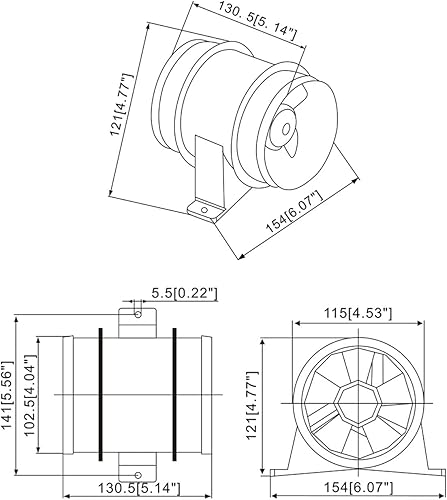 Miniatura 6 de Soplador en línea, ventilador de sentina 12 V 4 A, ventilador de sentina marina para barco ventilador fresco ventilación marina