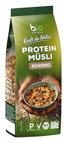 biozentrale Müsli Protein Schoko, 375 g veganes Bio-Müsli mit Sojaflocken,