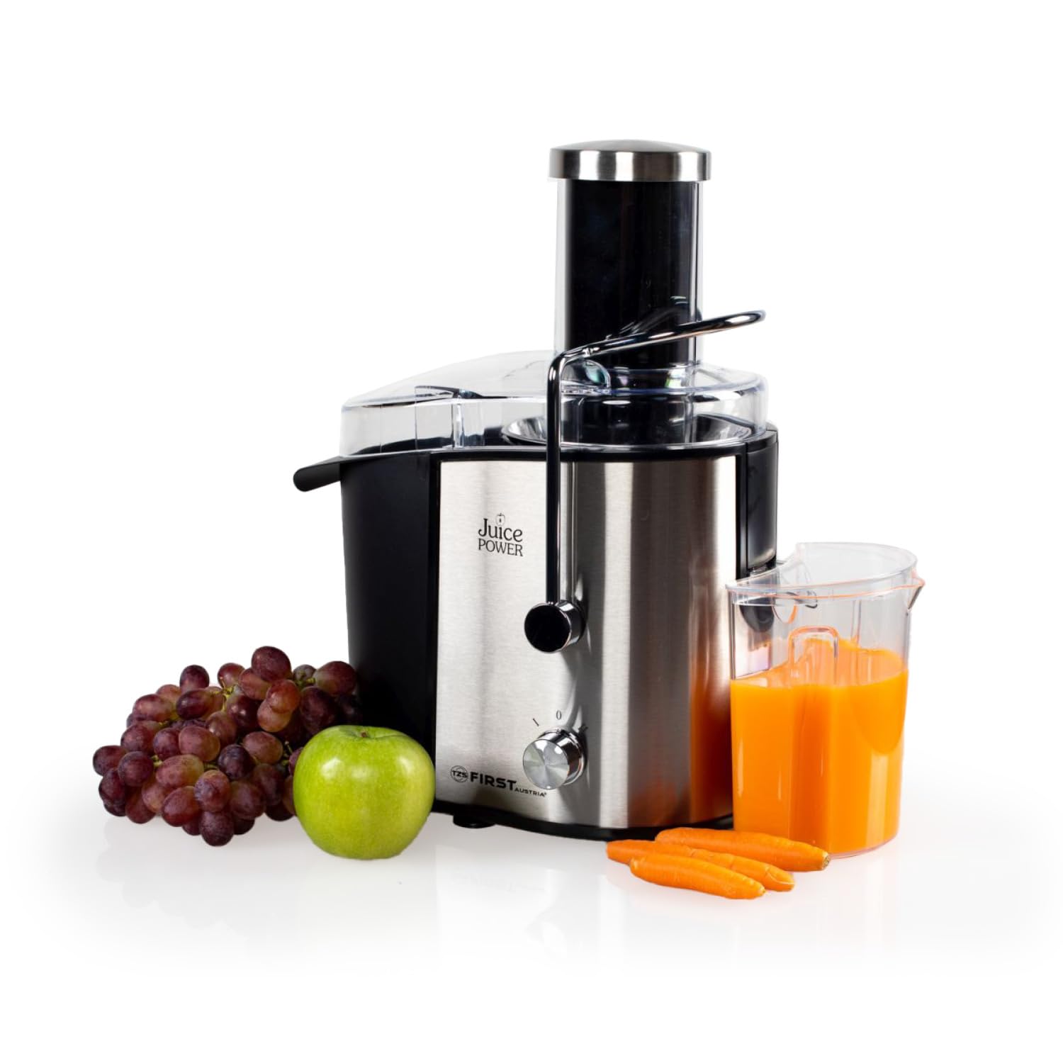 TZS First Austria Estrattore di succo | 800 W | 750 ml | Bocca di riempimento XXL | 2 velocità | Facile da pulire | Filtro di estrazione in acciaio inossidabile | Piedini antiscivolo