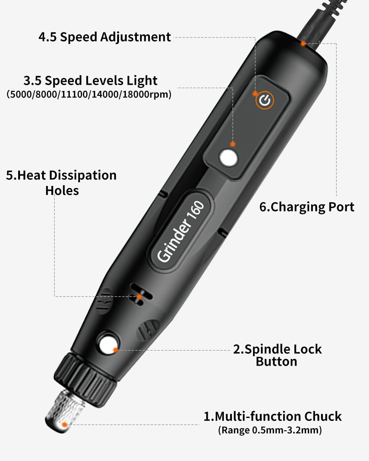 Utensile Rotante Multifunzione 104 Accessori 5 Velocità Variabile 5000-18000 RPM Mini Trapano Elettrico Smerigliatrice per Incisione Taglio Foratura Lucidatura