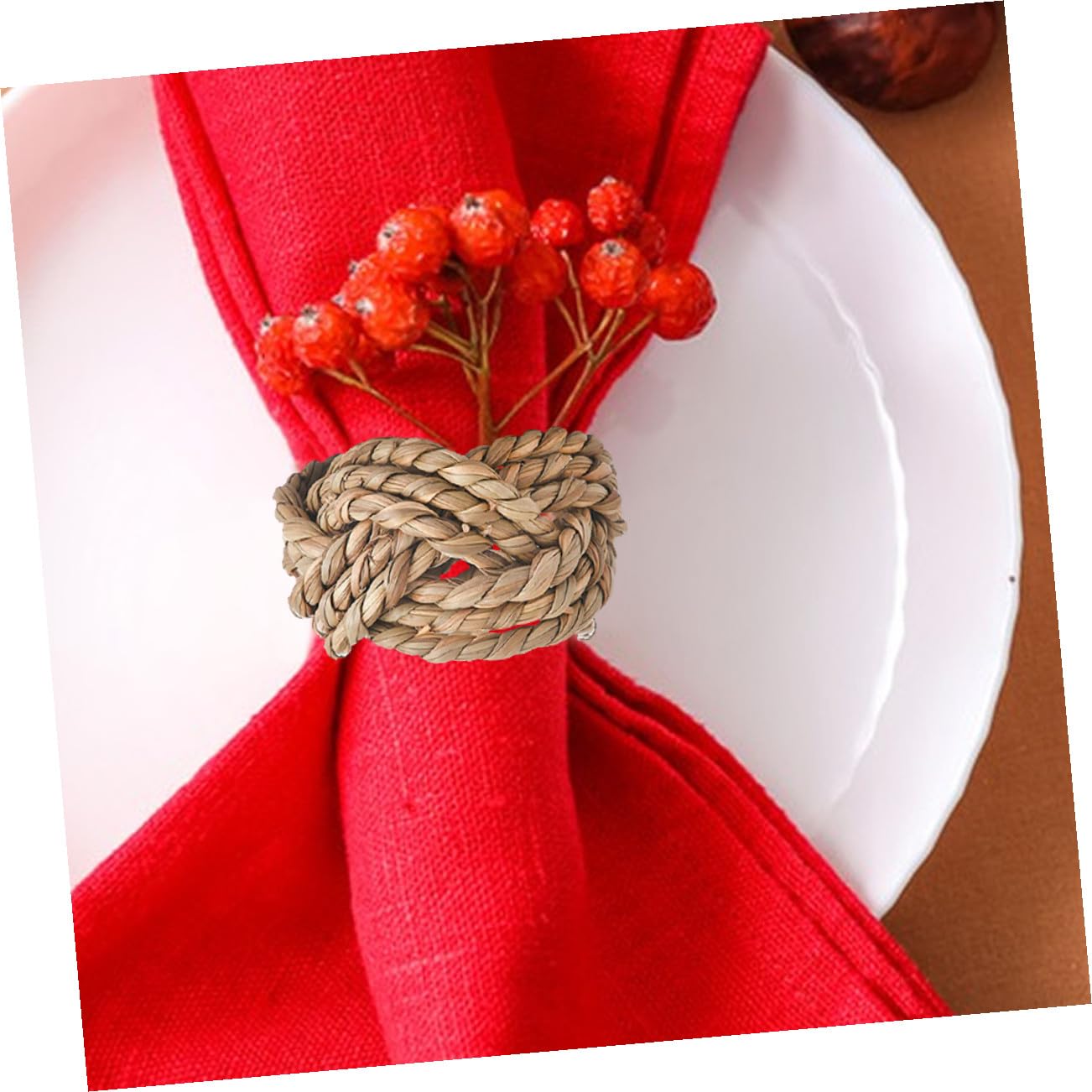 Ronds de Serviette de Table Tissés Main, Lot de 6, Paille