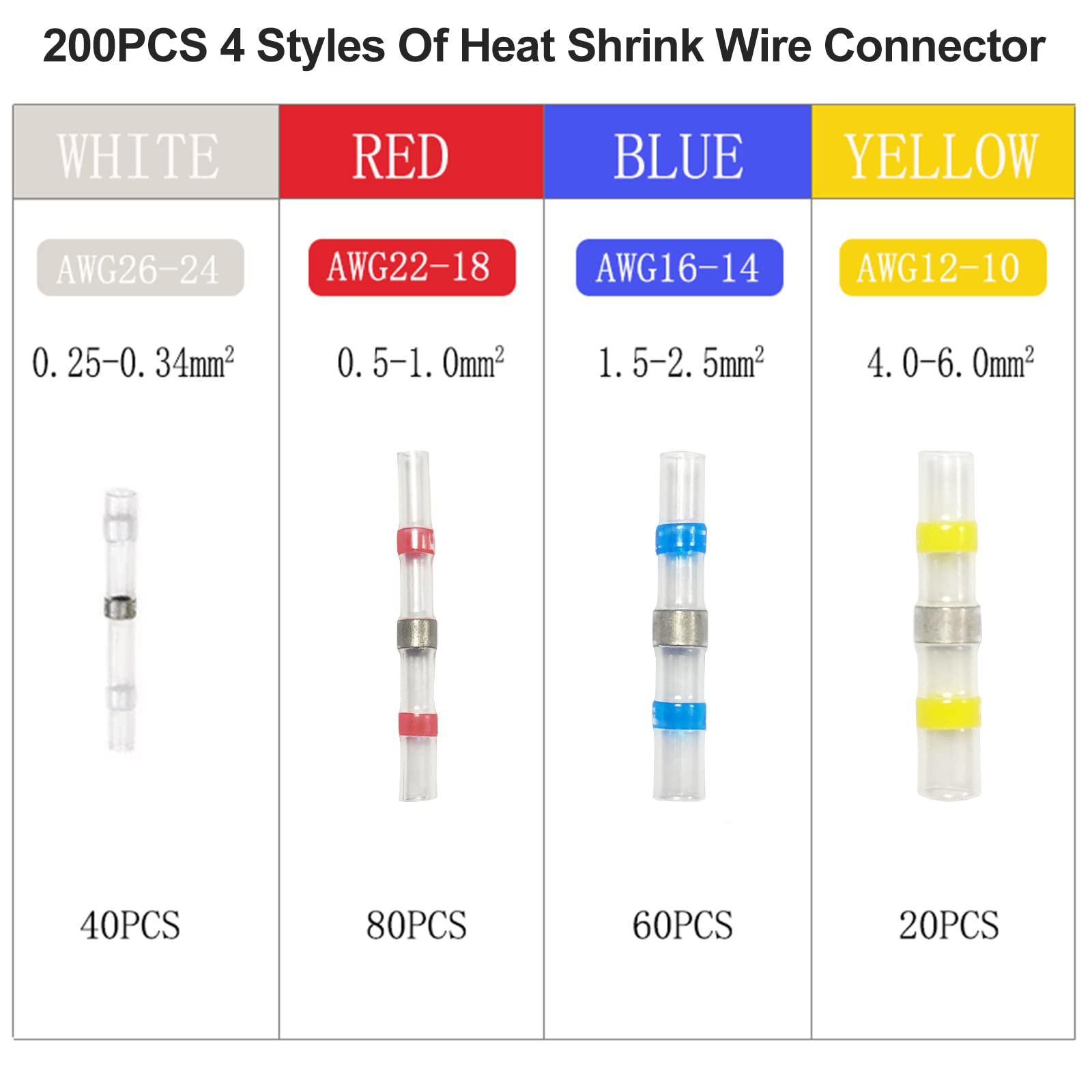 HENGBIRD Set van 100 soldeerconnectoren met krimpkous, waterdicht, krimpconnectoren, voor auto's, elektronica-industrie (Awg 22-18, 0,5-1,0 m²