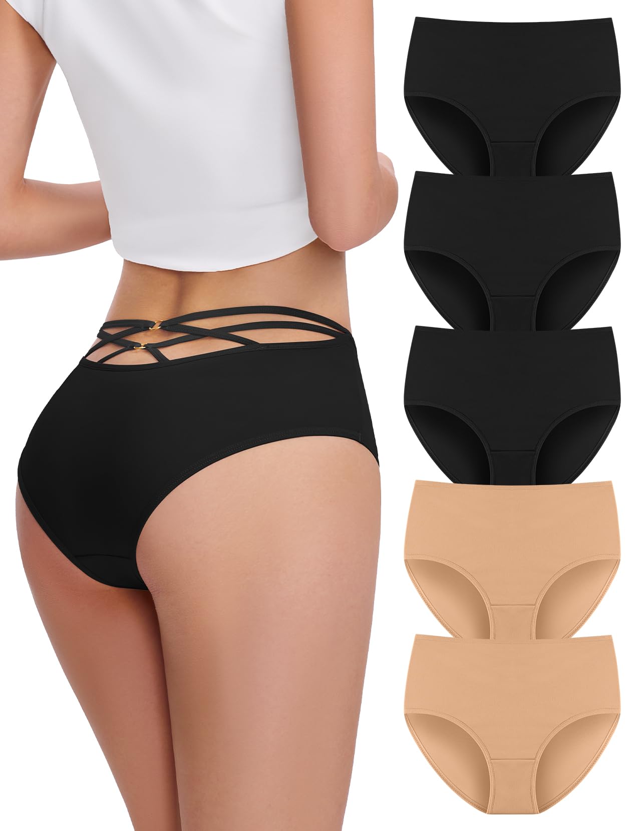 FallSweet High Waisted Underwear for Women Criss Cross Back Comfy Briefs Panties Pack