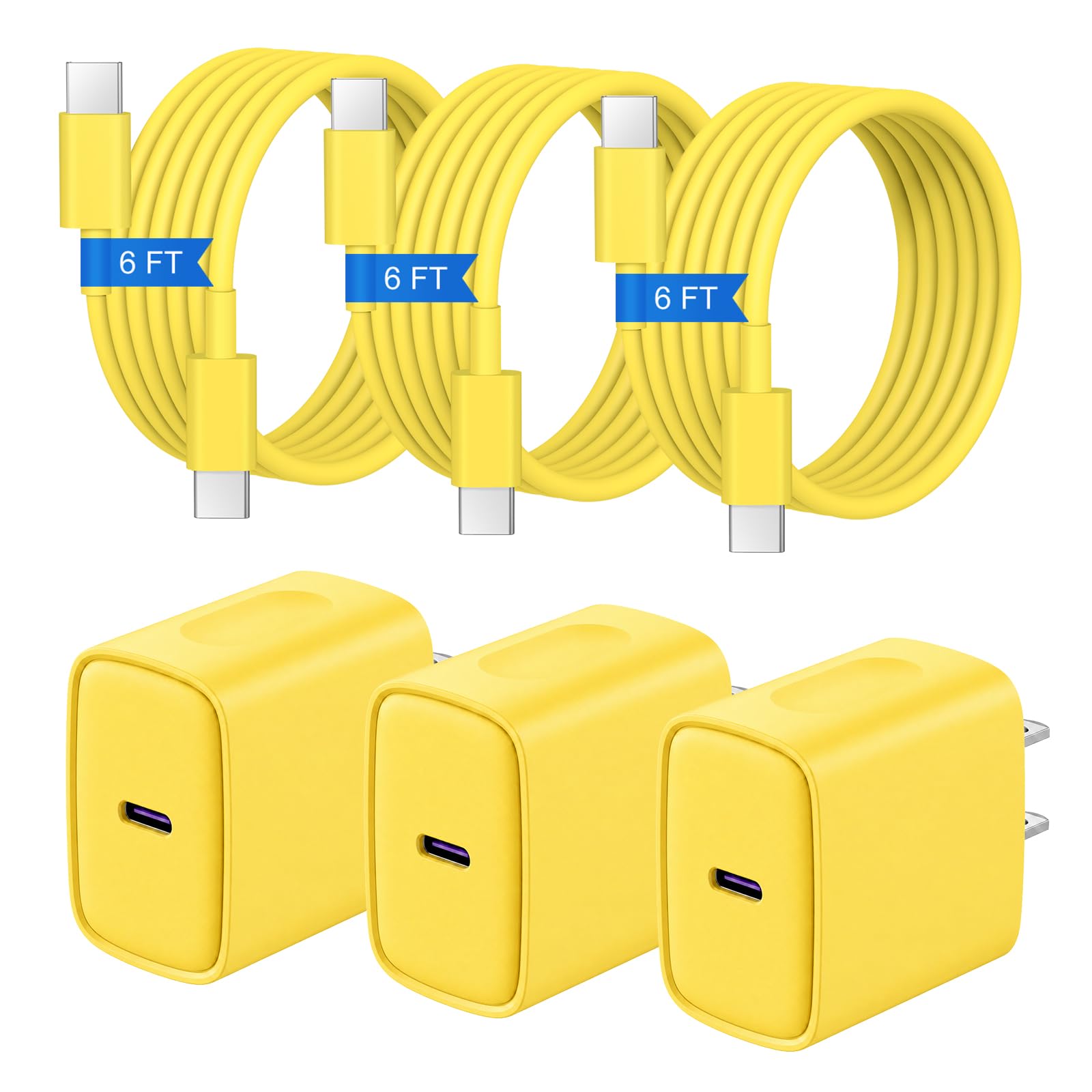 iPhone Duo Charger,iPhone 18 17 16 15 Charger Fast Charging 3+3Pack -Yellow