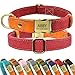 Senristar Personalized Dog Collar with Engraved Buckle for Small Medium Large Dogs, Custom Nylon & Genuine Leather Sewing Dog Collar with Name (S(3/5'*10.0'-15.5'),Red)