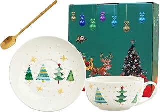 Gold Plated Tea Set INS Style Christmas Ceramic Cup and Plate Suitable for office home restaurant cafe teahouse lounge bar-Cup and Plate Minimalist - Christmas Tree