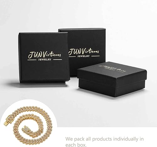 Miniatura 6 de JUNVirtuous - Cadena de eslabones cubanos, collar cubano de Miami con diamantes, de plata y oro, joyería hiphop con diamantes brillantes para