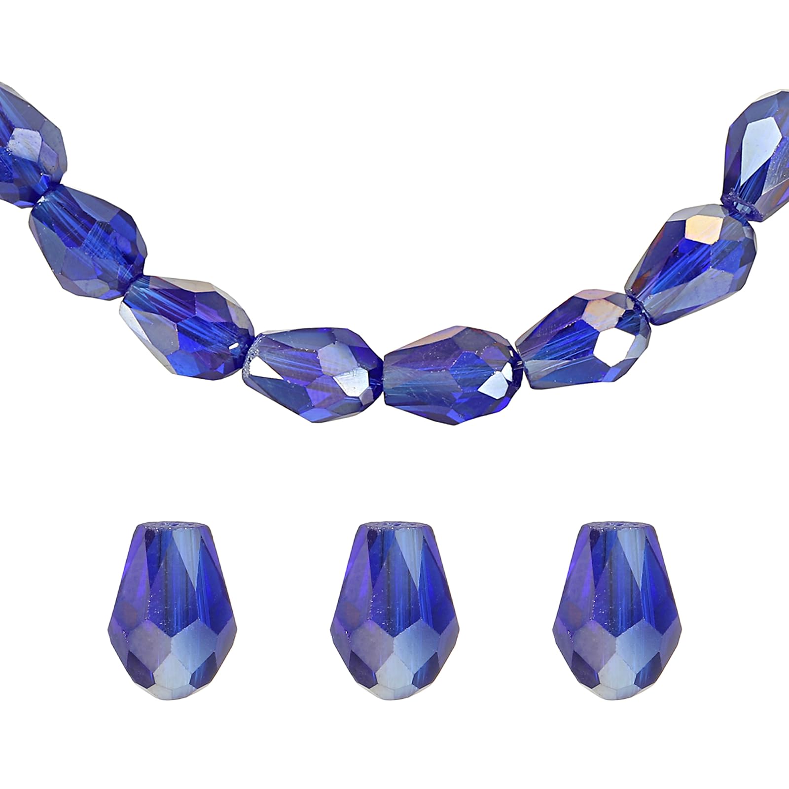 sourcing map 100pcs Teardrop Crystal Glass Beads, 6x8mm Vertical Hole Faceted Glass Teardrop Spacer Beads for Necklace Bracelet DIY Jewelry Making, Shiny Dark Blue
