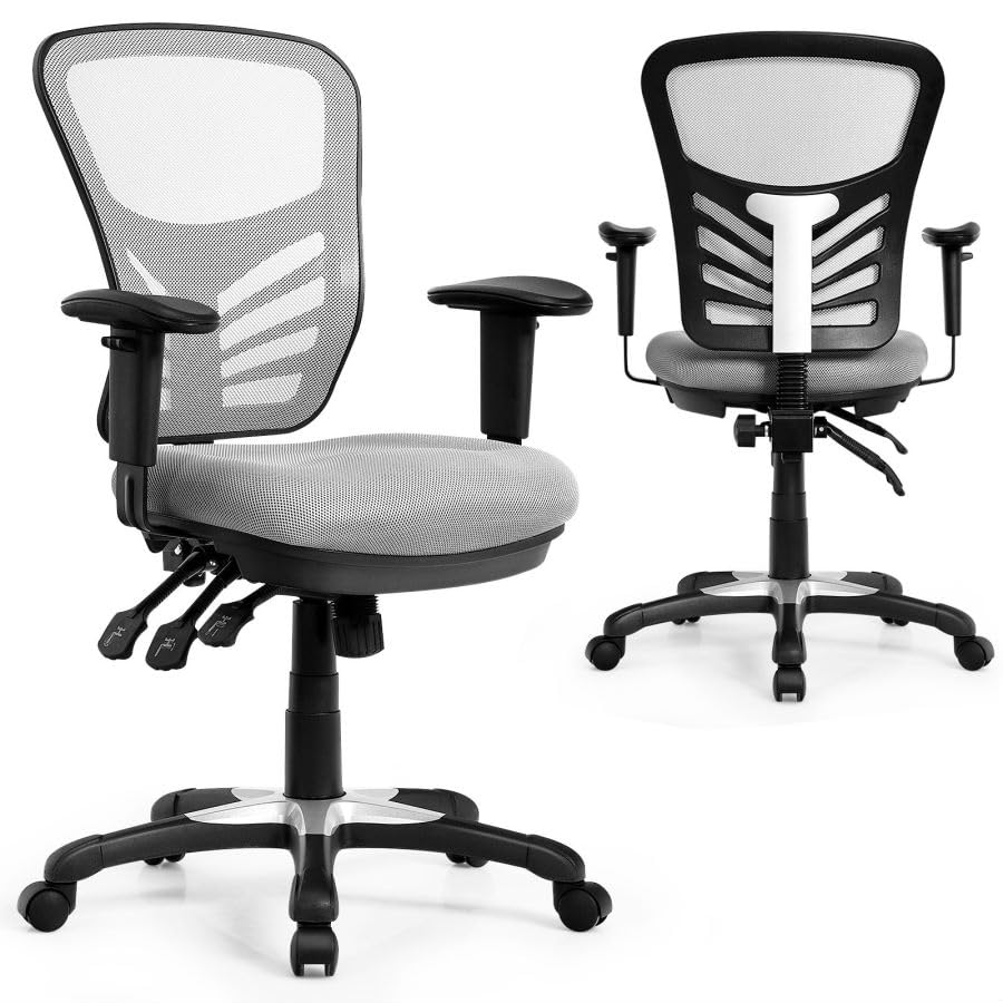 COSTWAY Mesh Office Chair, Height Adjustable Swivel Computer Desk Chair, Ergonomic Mid-Back Rolling Conference Executive Task Chairs for Home Office (Grey)