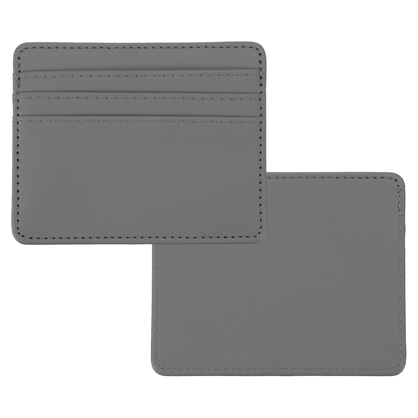 Minimalist Slim Wallet, 2 Pcs Leather Front Pocket Credit Card Holder with ID Window for Business Men & Women, Gray