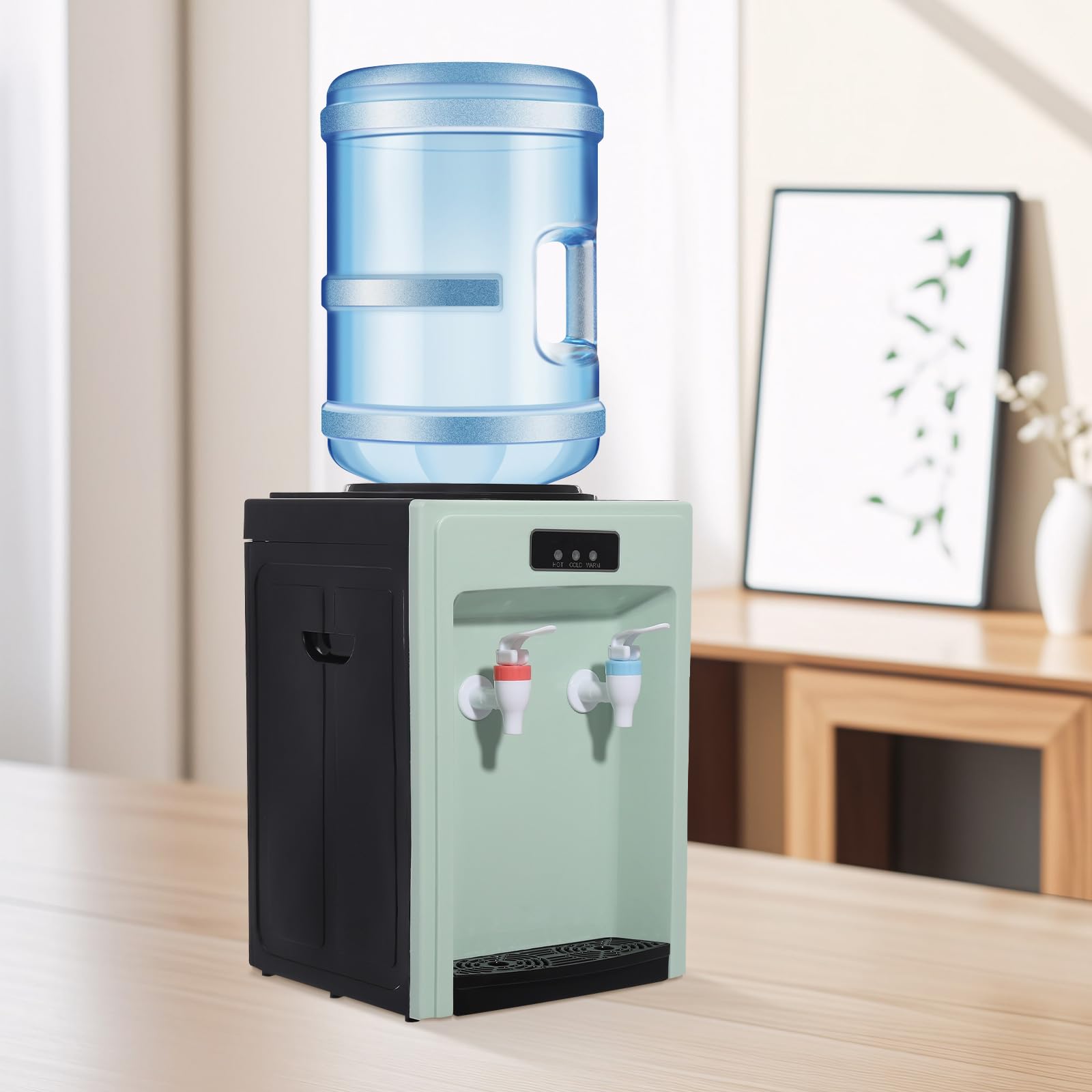 Dispensador de agua, Sistema de ósmosis de sobremesa, Dispensador de bebidas con grifos, Plástico y metal, Temperatura 15-90°C, Sin adaptador de botella (Verde)