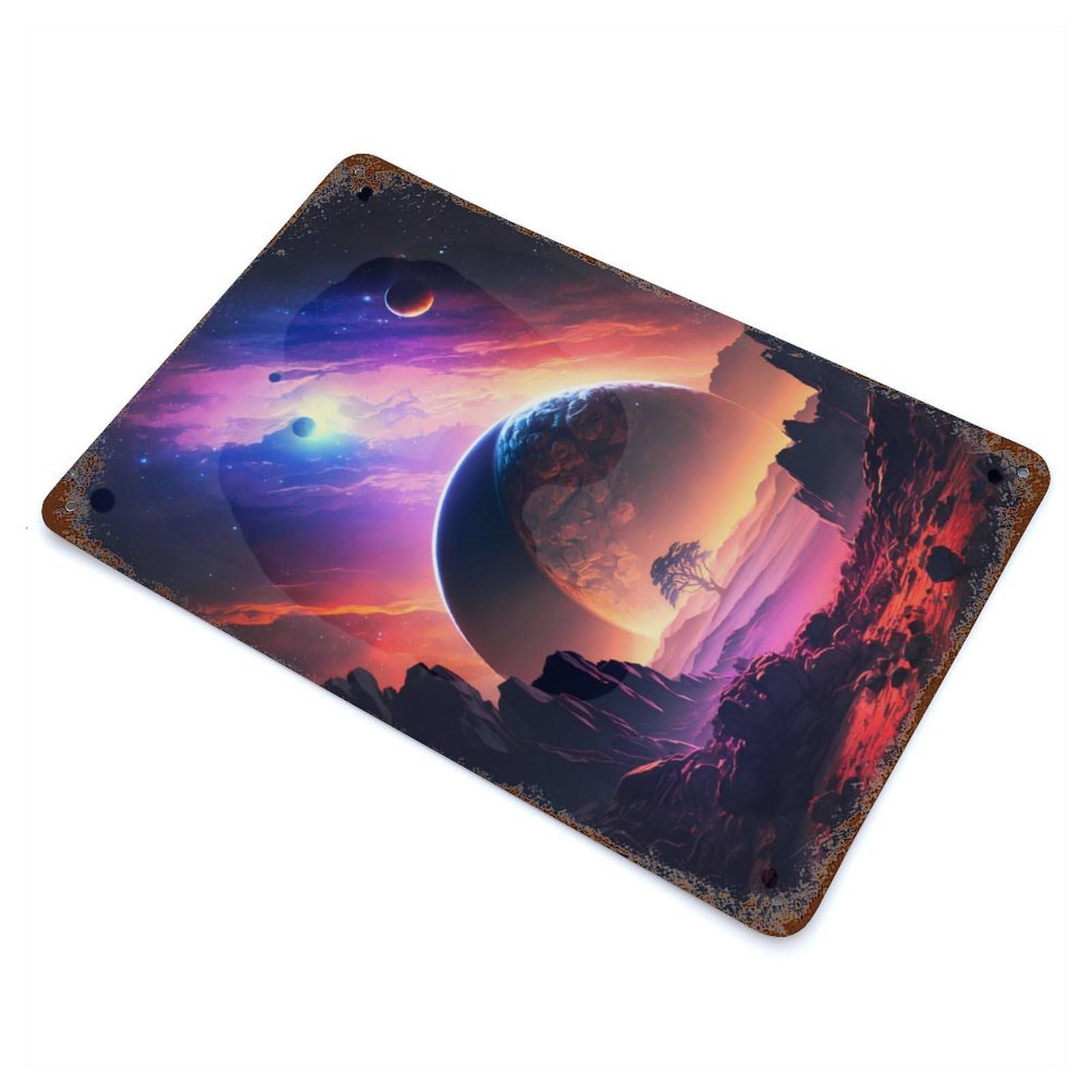 Retro Metal Sign with Dawn Planetary Landscape Design 11.8"x7.9", for Bistro, Counter And Cafe Decor, Shabby Chic Decor