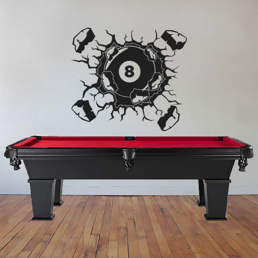 Zdklfm69 White Wall Stickers Wall Decal Eight Ball Wall Crack Billiard Decal Sports Sticker Billiard Pool Wall Art Decoration 92X84cm