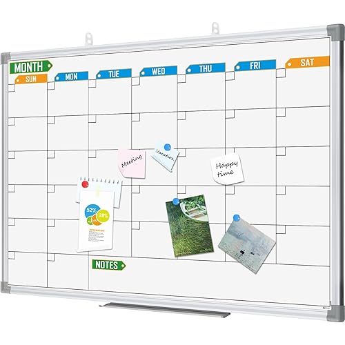 Lockways Dry Erase Calendar Whiteboard, White Board Monthly 24" x 18", Wall-Mounted Aluminum Framed Calendar Board