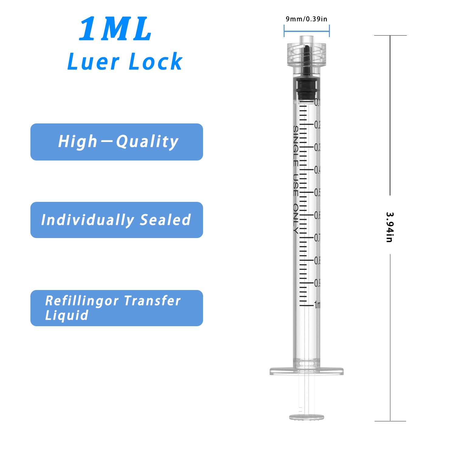 1 ml Luer-Lock-Spritzen (ohne Nadel), 100 Spritzen, einzeln verpackt