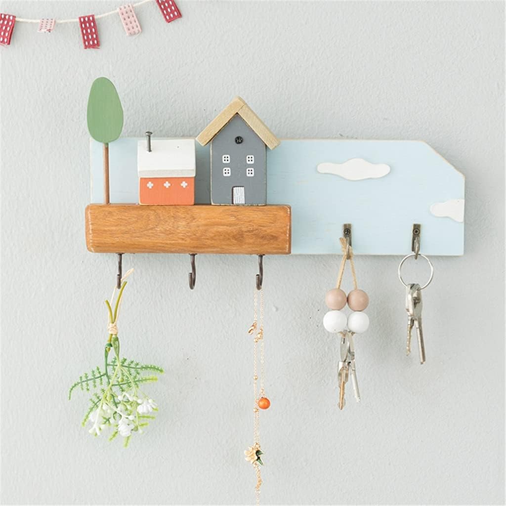Key Rack Cute Key Wooden Storage Rack Entrance Wall Hanging Door Wall Decoration Hook Small House Decorative Frame (Color : A Size : Style 1) (A Style 2)