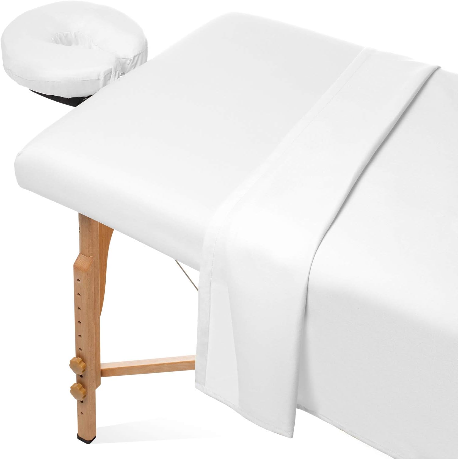 Saloniture 3-Piece Microfiber Massage Table Sheet Set - Premium Facial Bed Cover - Includes Flat and Fitted Sheets with Face Cradle Cover - White