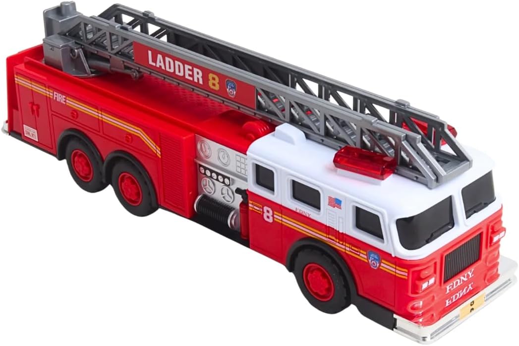 Daron FDNY Ladder Fire Truck – Light & Sound Emergency Vehicle with Extendable Ladder, 13-Inch Plastic Fire Engine Toy for Kids Ages 3+