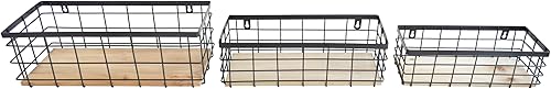 Vista 29 de Cesta de alambre de metal desmontable con base de madera, organizador de almacenamiento, cubos pequeños para armarios de cocina, baño, despensa