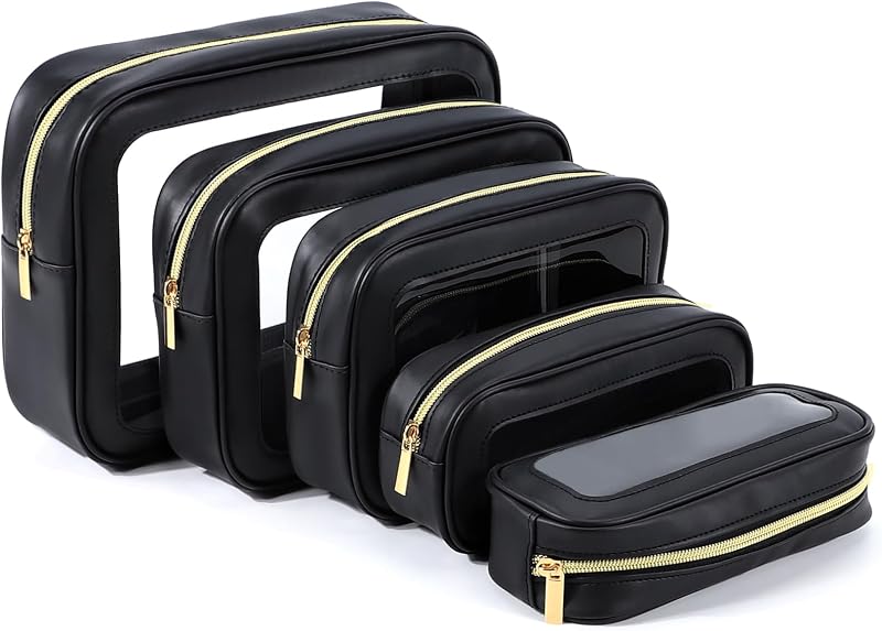 YOPCDJ Conjunto com 5 Necessaires Organizadoras em TPU, Transparentes, com Zíper