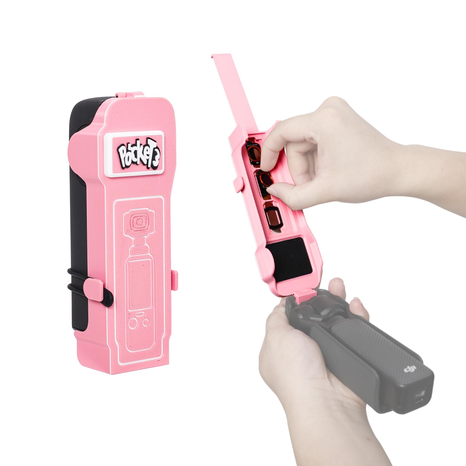 KIPYENB Protective Cover Case for DJI Osmo Pocket 3 Accessories,3 CPL/ND Filter Storage Slots,Protect Pocket 3 Gimbal from Impacts (Pink)